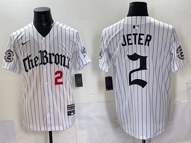 Men 2025 New York Yankees #2 Jeter White Stripe Five generations Joint Name Nike MLB Jersey style 03->new york yankees->MLB Jersey